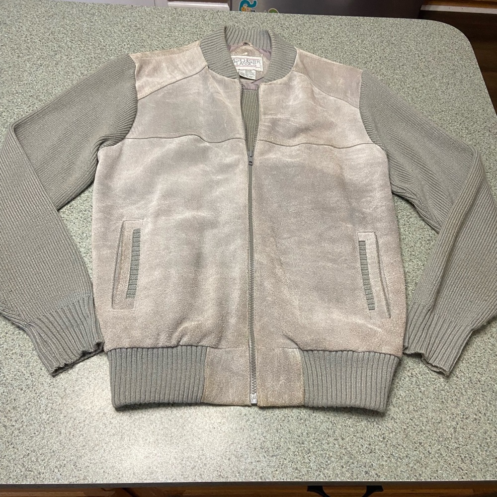 Men's vintage gray suede leather  Bomber Jacket